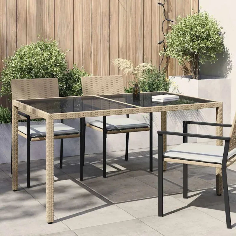 Sodo pöytätaso, hiekka, 150x90x75cm, karkaistu lasi/polyrattana