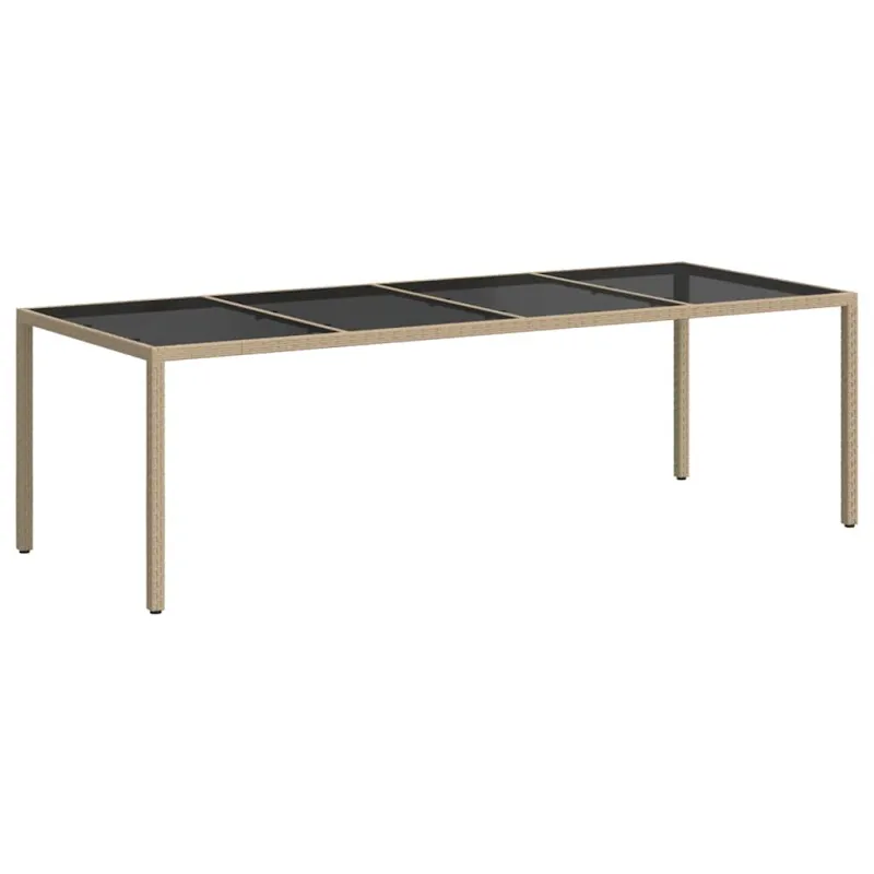 Sodo pöytä, hiekansävyinen, 250x100x75cm, lasi/polyrattana
