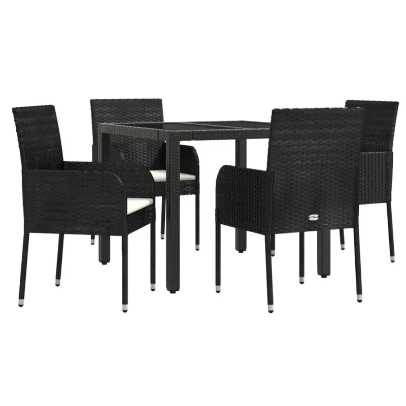 Soodekompletti pehmusteilla, 5-osia, musta, polyratasta