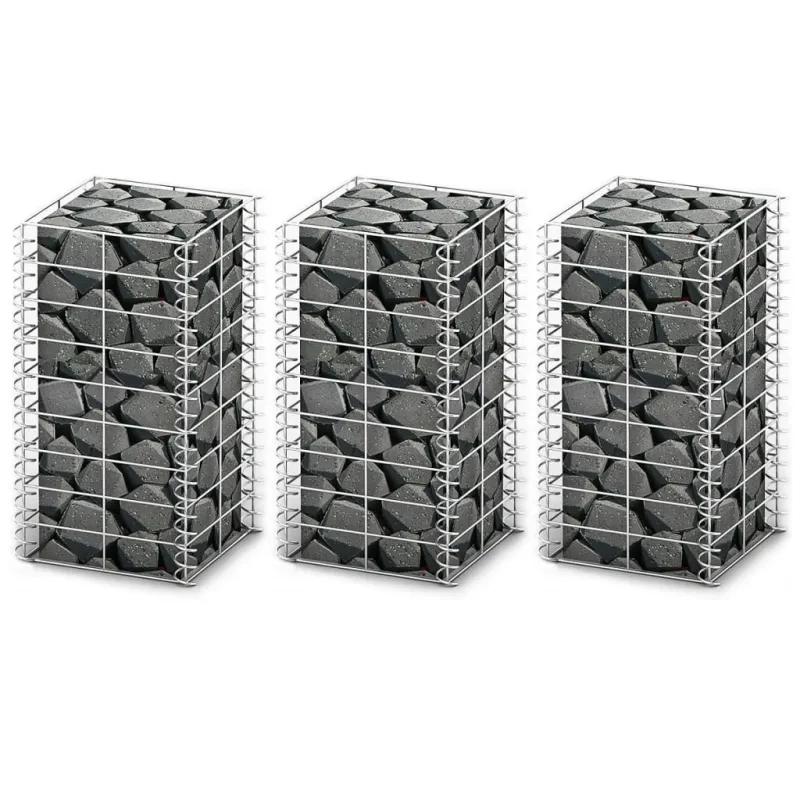 Gabionų rinkinys, 3 vnt., cinkuota viela, 25x25x50cm