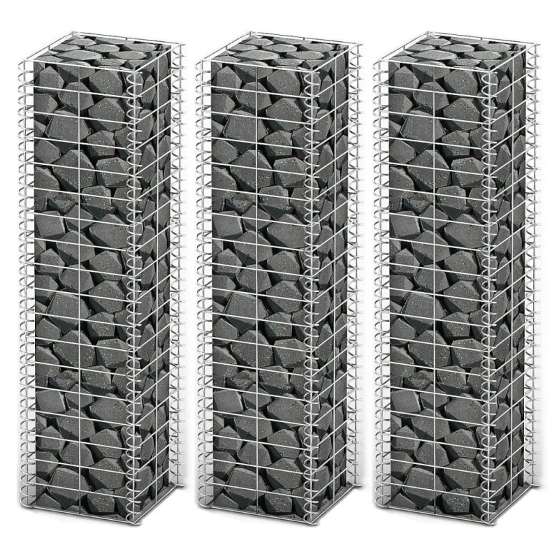 Gabionų rinkinys, 3 vnt., cinkuota viela, 25 x 25 x 100 cm