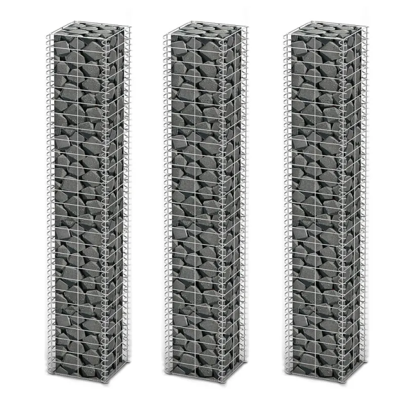 Gabionų rinkinys, 3 vnt., cinkuota viela, 25 x 25 x 150 cm