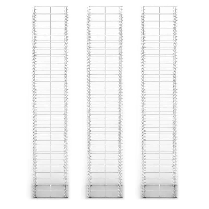 Gabionų rinkinys, 3 vnt., cinkuota viela, 25 x 25 x 150 cm