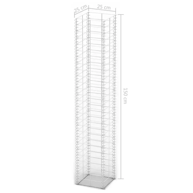 Gabionų rinkinys, 3 vnt., cinkuota viela, 25 x 25 x 150 cm