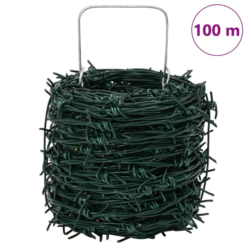 Spygliuotos vielos ritinys, žalios spalvos, 100m