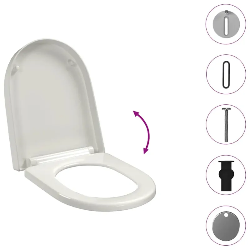 Klozeto sėdynė su Soft Close mechanizmu, kvadrato formos, balta