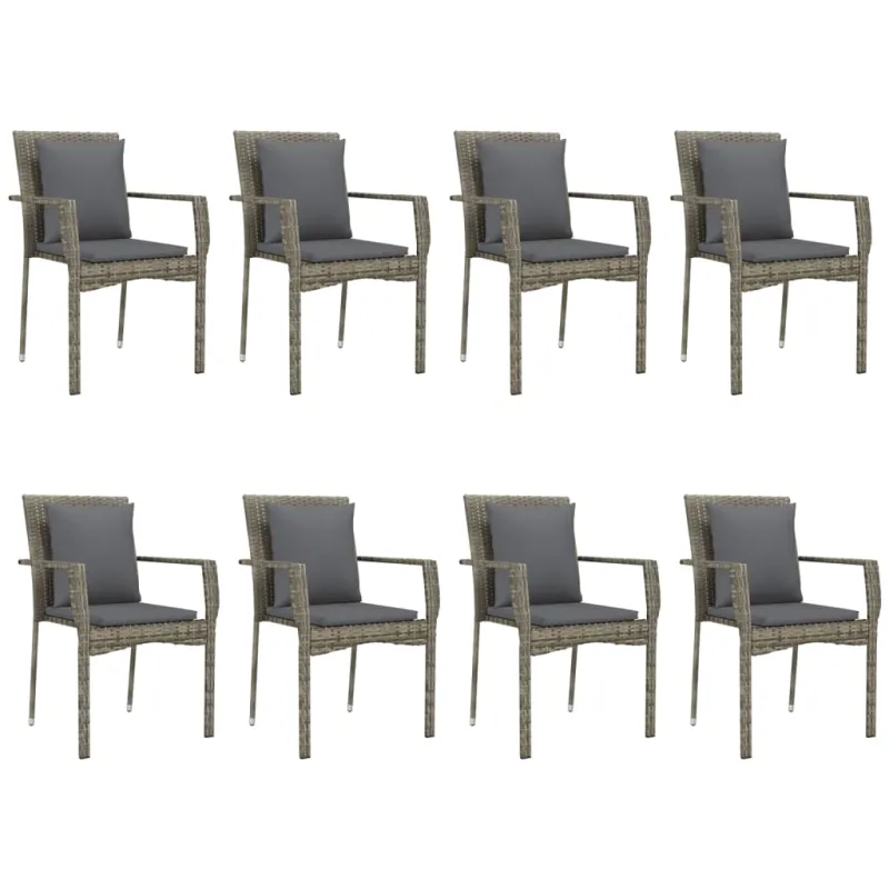 Sodo komplekti, 9 osaa, mukaan lukien tyynyt, musta/harmaa, rattan-tyylinen