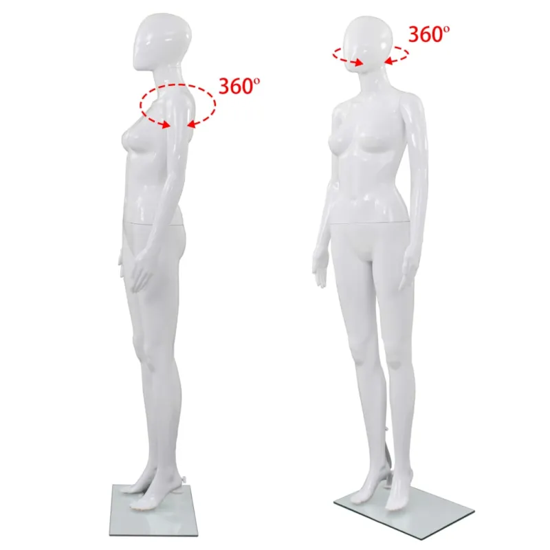 Moteriškas manekenas, stiklo pagrindas, blizgus, baltas, 175cm