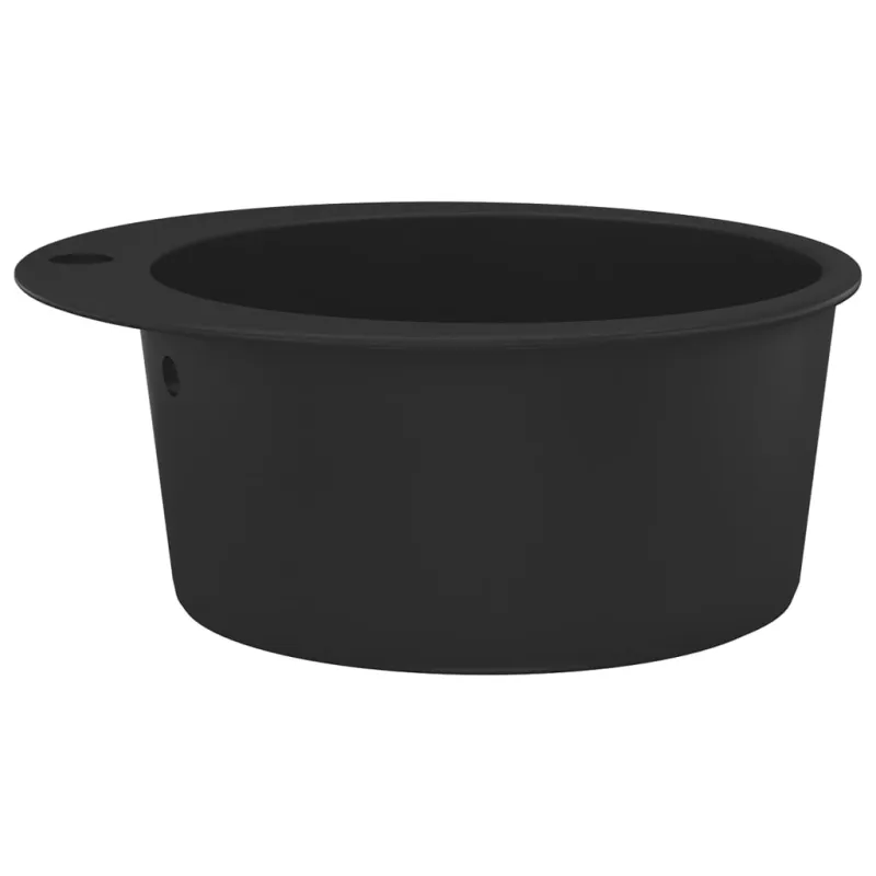 Virtuvinė plautuvė, granitas, vieno dubens, apvali, juoda