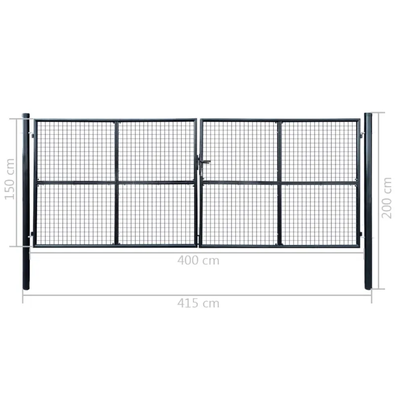 Tinkliniai sodo vartai, cinkuotas plienas, 400x150 cm, pilki