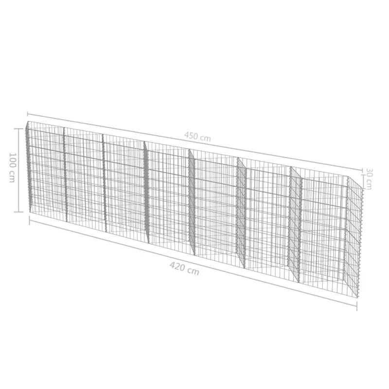 Gabiono siena, galvanizuotas plienas, 450x30x100cm