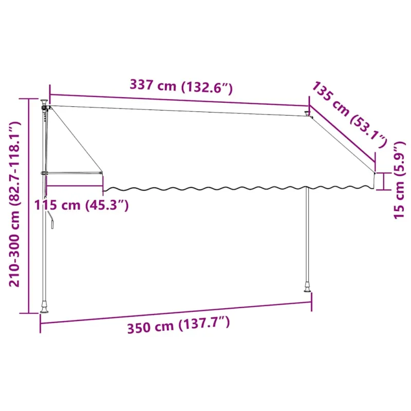 Rankiniu būdu ištraukiama markizė, antracito, 350cm