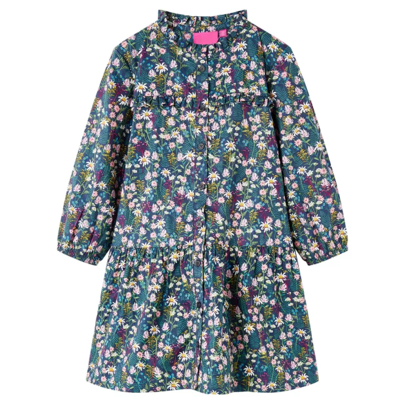 Vaikiška suknelė ilgomis rankovėmis, tamsiai mėlyna, 128 dydžio