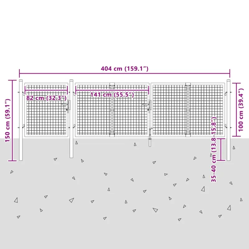 Sodo vartai, plieniniai, 400x100 cm, žali