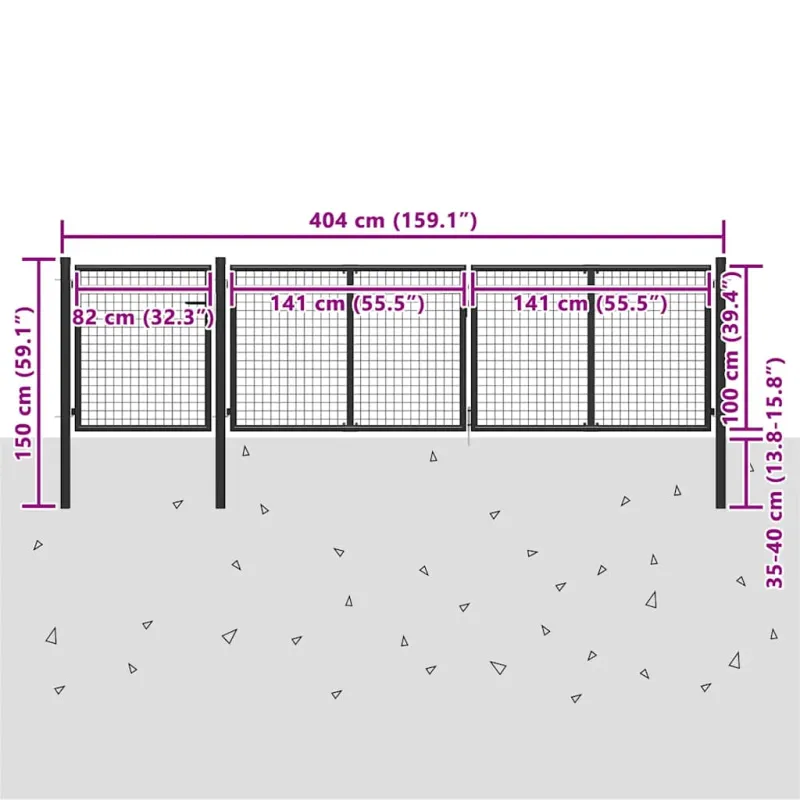 Sodo vartai, plieniniai, 400x100 cm, antracito spalvos