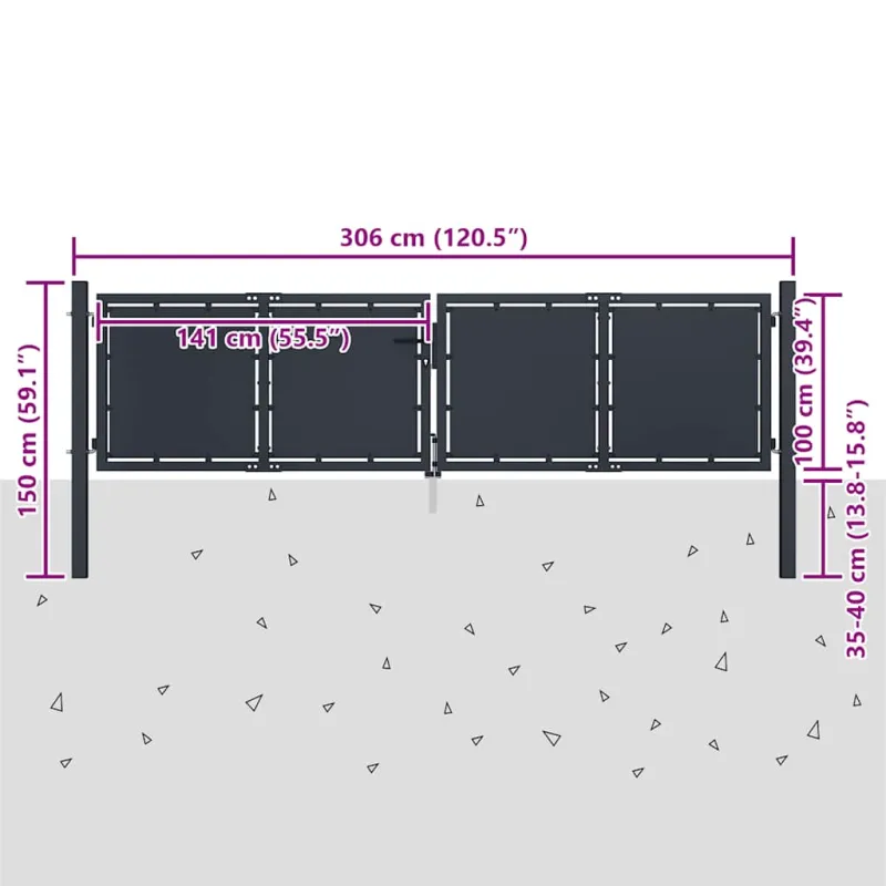 Sodo vartai, plieniniai, 300x100 cm, antracito spalvos