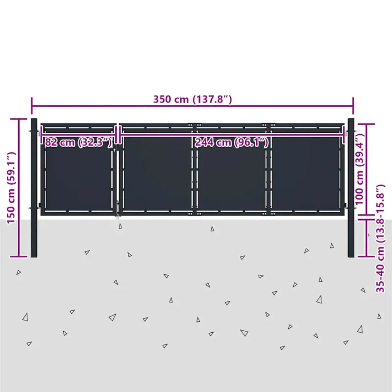 Sodo vartai, plieniniai, 350x100 cm, antracito spalvos