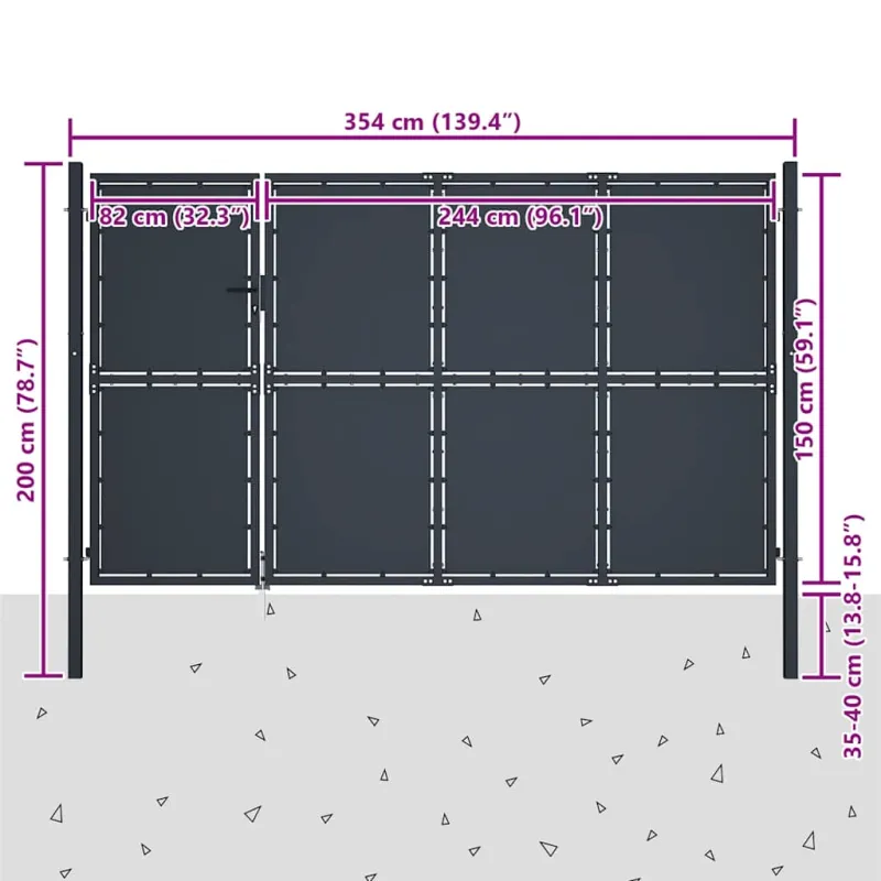 Sodo vartai, plieniniai, 350x150 cm, antracito spalvos