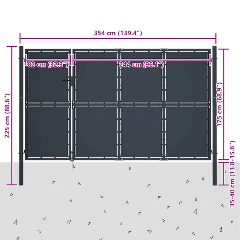 Sodo vartai, plieniniai, 350x175 cm, antracito spalvos