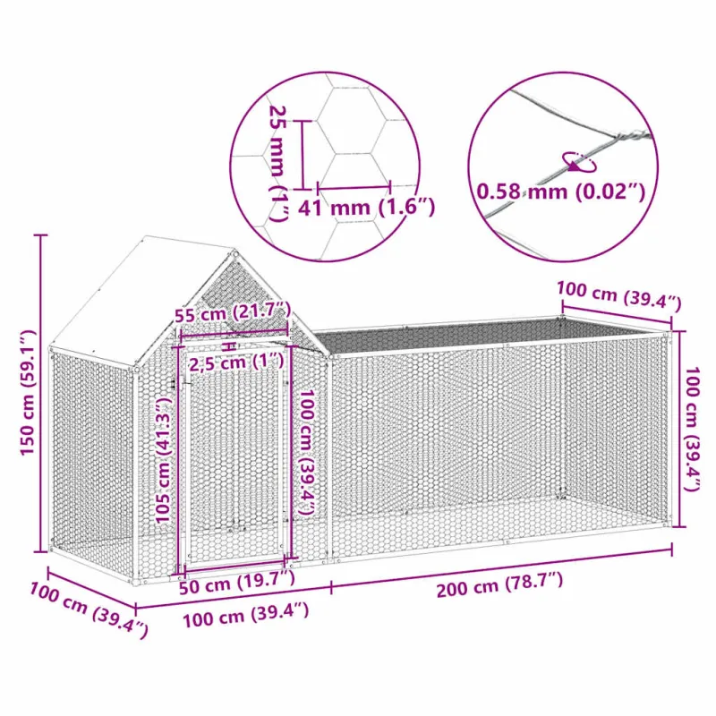 Voljeras viščiukams, 3x1x1,5m, galvanizuotas plienas