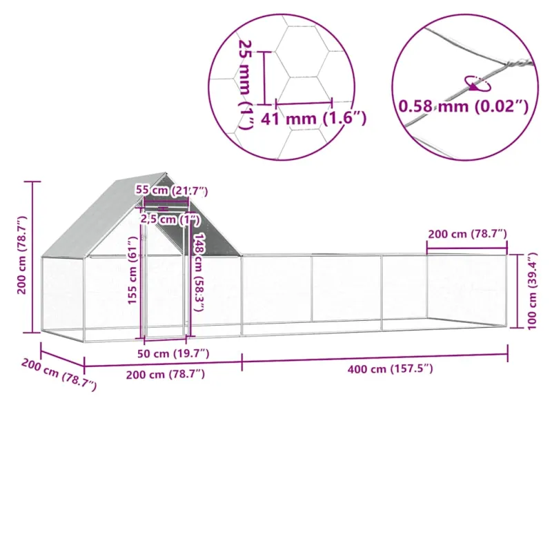 Voljeras viščiukams, 6x2x2m, galvanizuotas plienas