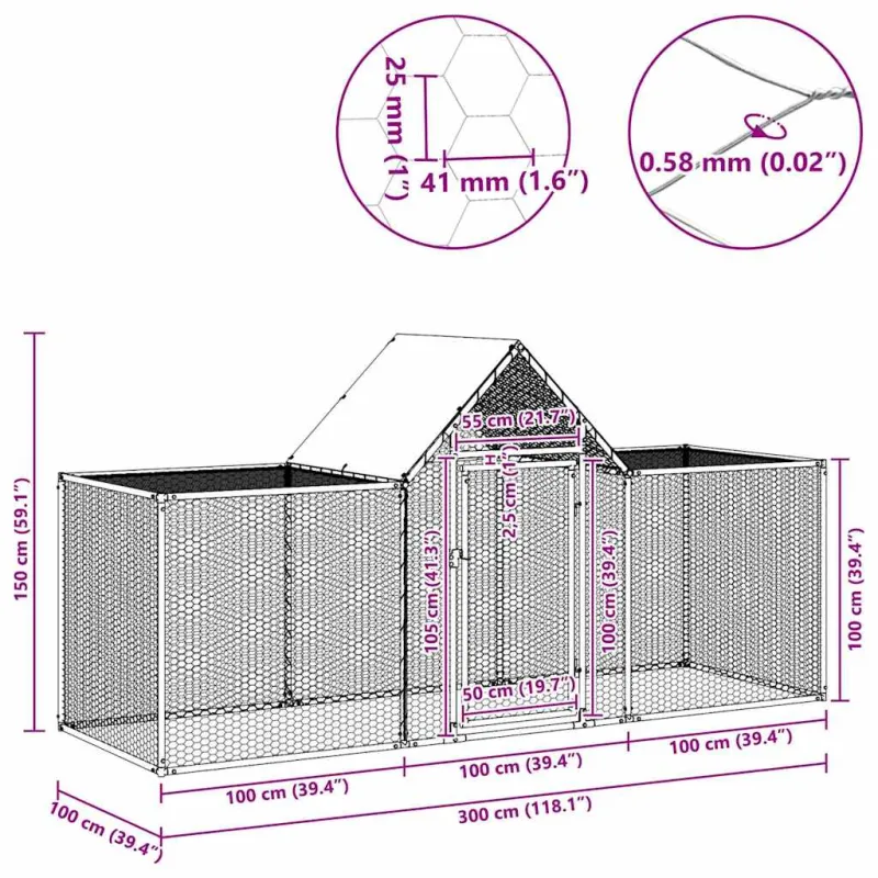 Voljeras viščiukams, 3x1x1,5m, galvanizuotas plienas