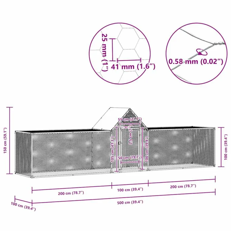 Voljeras viščiukams, 5x1x1,5m, galvanizuotas plienas