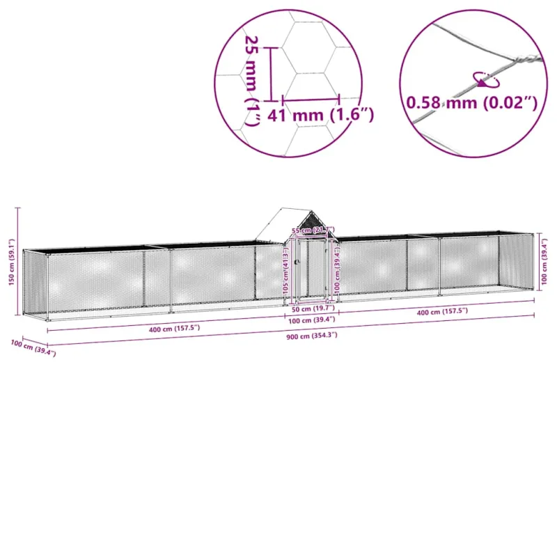 Voljeras viščiukams, 9x1x1,5m, galvanizuotas plienas