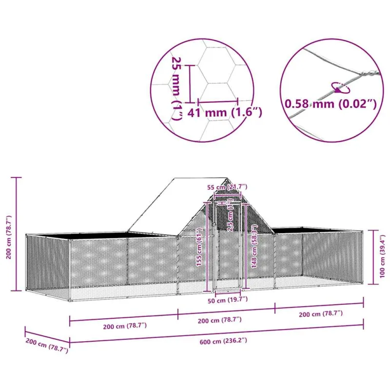 Voljeras viščiukams, 6x2x2m, galvanizuotas plienas