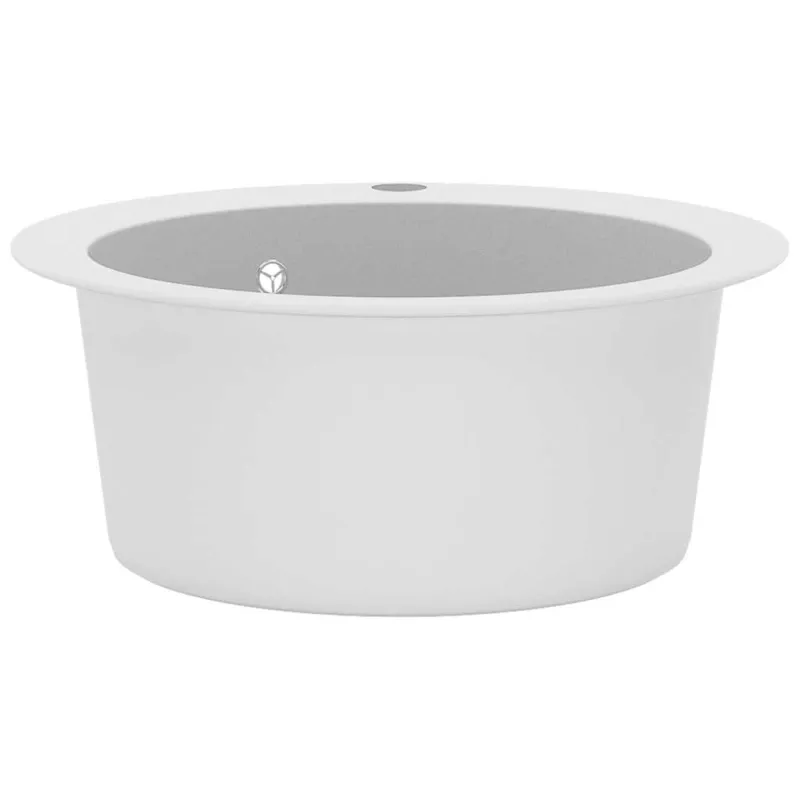 Virtuvinė plautuvė, balta, granitas, vieno dubens, apvali