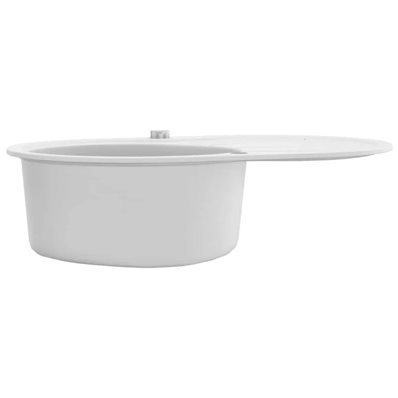 Virtuvinė plautuvė, balta, granitas, vieno dubens, oval. form.