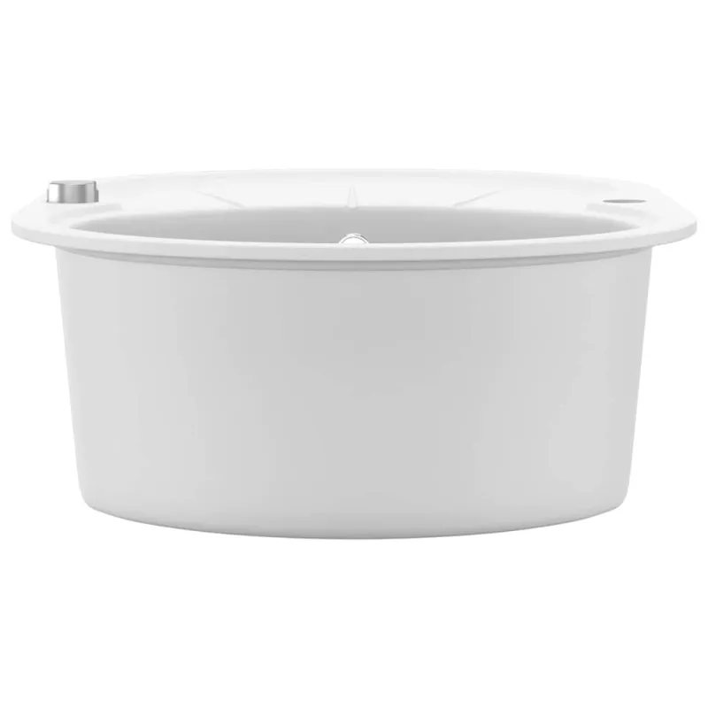 Virtuvinė plautuvė, balta, granitas, vieno dubens, oval. form.