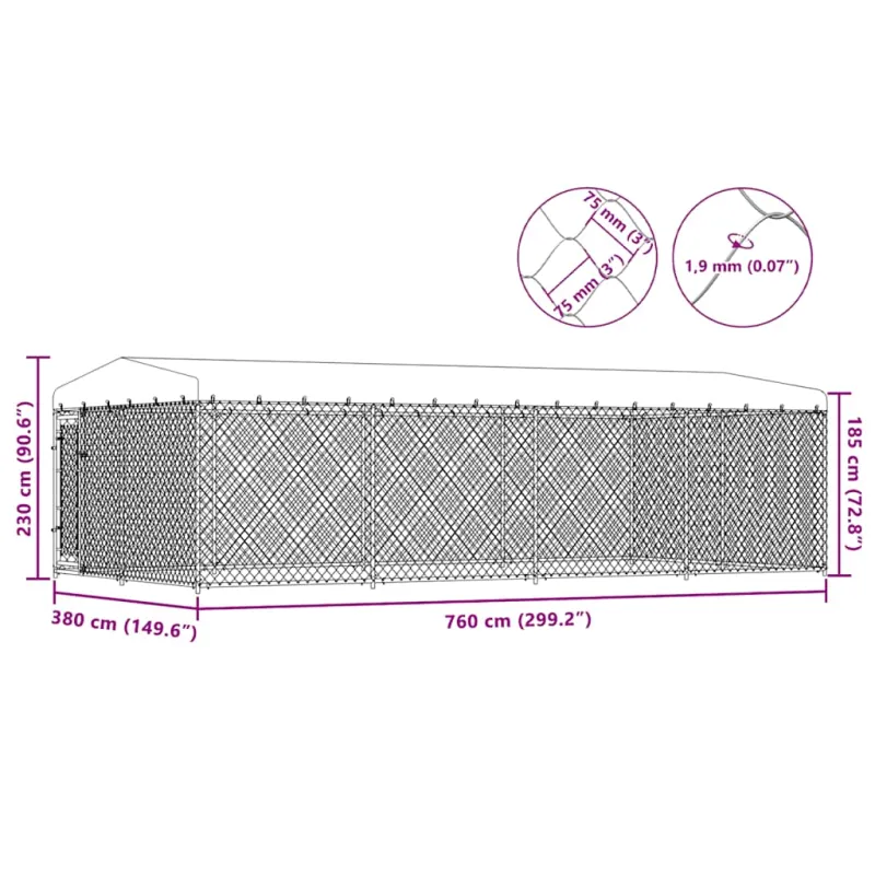 Lauko voljeras šunims su stogu, 7,6x3,8x2,3m