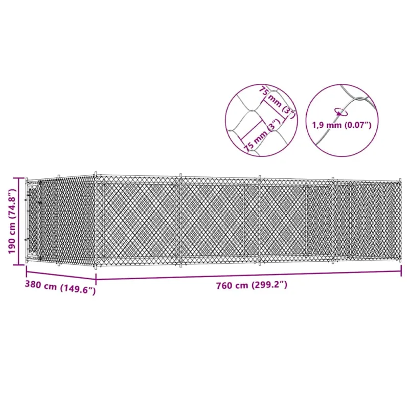 Lauko voljeras šunims, 7,6x3,8x1,9m