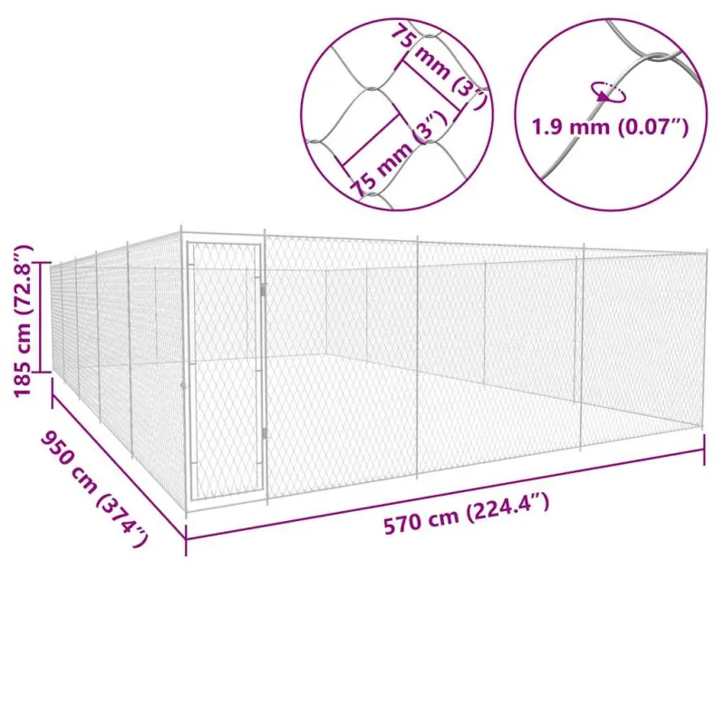 Lauko voljeras šunims, 950x570x185 cm, galvanizuotas plienas