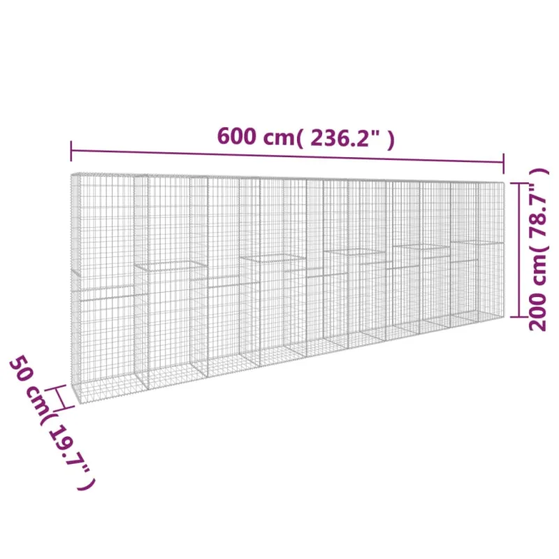 Gabiono siena su dang., 600x50x200cm, galvanizuotas plienas
