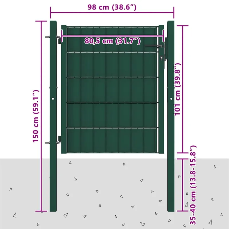 Tvoros vartai, PVC ir plienas, 100x100 cm, žali