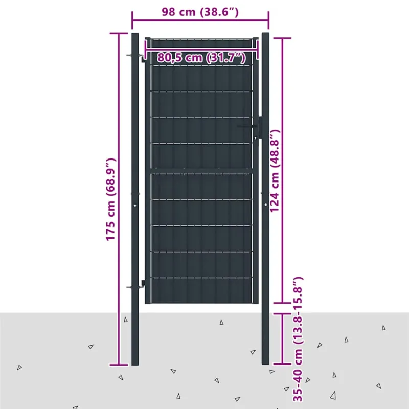 Tvoros vartai, PVC ir plienas, 100x124 cm, antracito spalvos