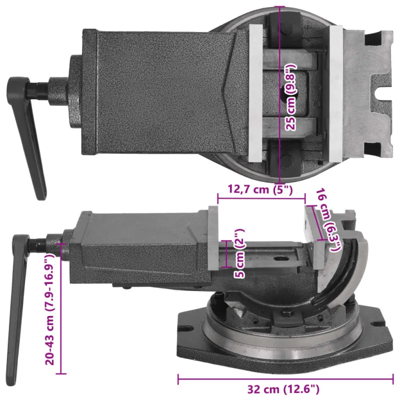 Dviejų ašių pakreipiamas spaustuvas, 160mm