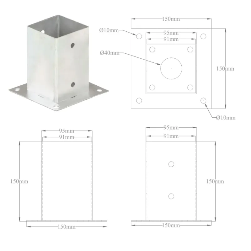 Stulpų pagrindai, 4vnt., galvanizuotas metalas, 91mm