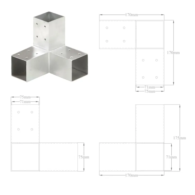 Stulpų sujungimai, 4vnt., 71x71mm, metalas, Y formos