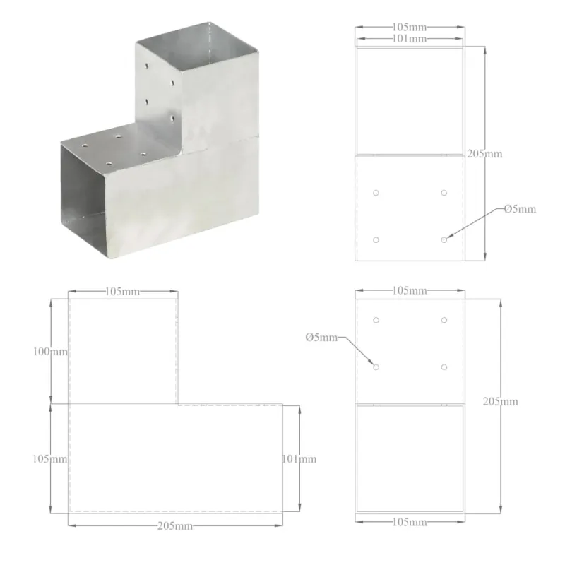 Stulpo sujungimas, 101x101mm, galvanizuotas metalas, L formos