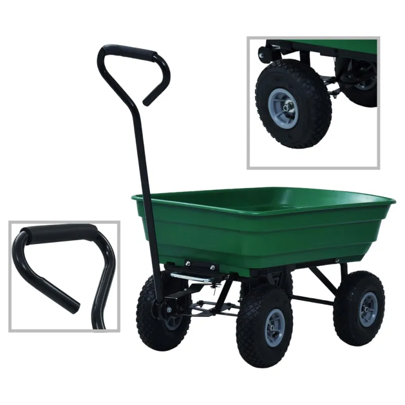 Paverčiamas rankinis sodo vežimėlis, žalios spalvos, 300kg, 75l