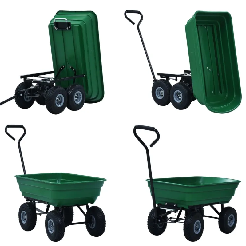Paverčiamas rankinis sodo vežimėlis, žalios spalvos, 300kg, 75l
