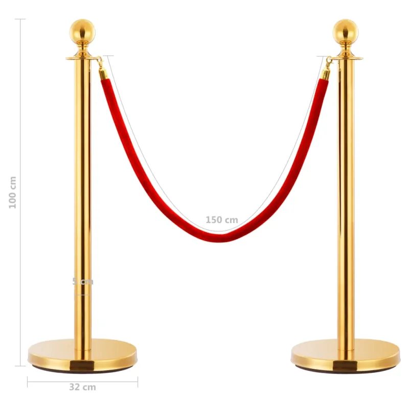 VIP eilės užtvaros rinkinys, 3 dalių, auksinis, plienas