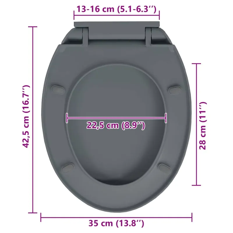 Klozeto sėdynė su soft-close mechanizmu, pilkos spalvos, ovali