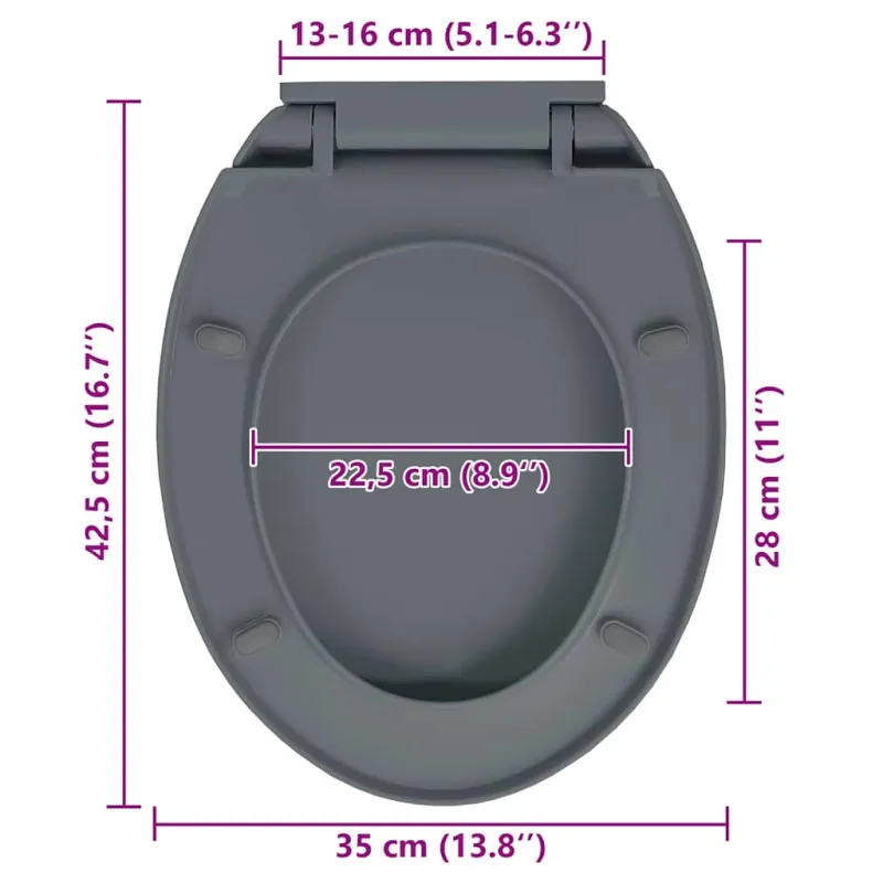 Klozeto sėdynė su soft-close mechanizmu, pilka, ovali