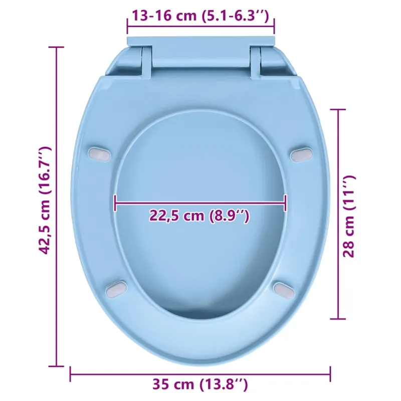 Klozeto sėdynė su soft-close mechanizmu, mėlynos spalvos, ovali