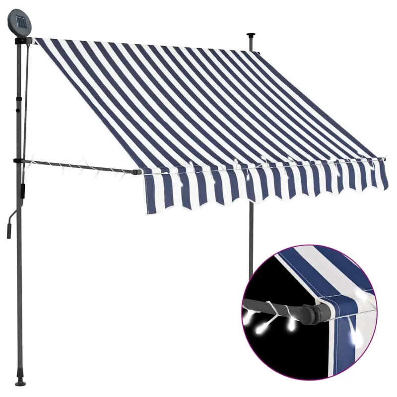 Rankinė ištraukiama markizė su LED, mėlyna ir balta, 100cm