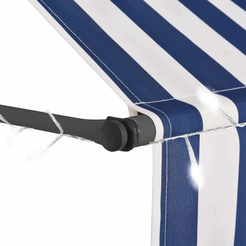 Rankinė ištraukiama markizė su LED, mėlyna ir balta, 100cm